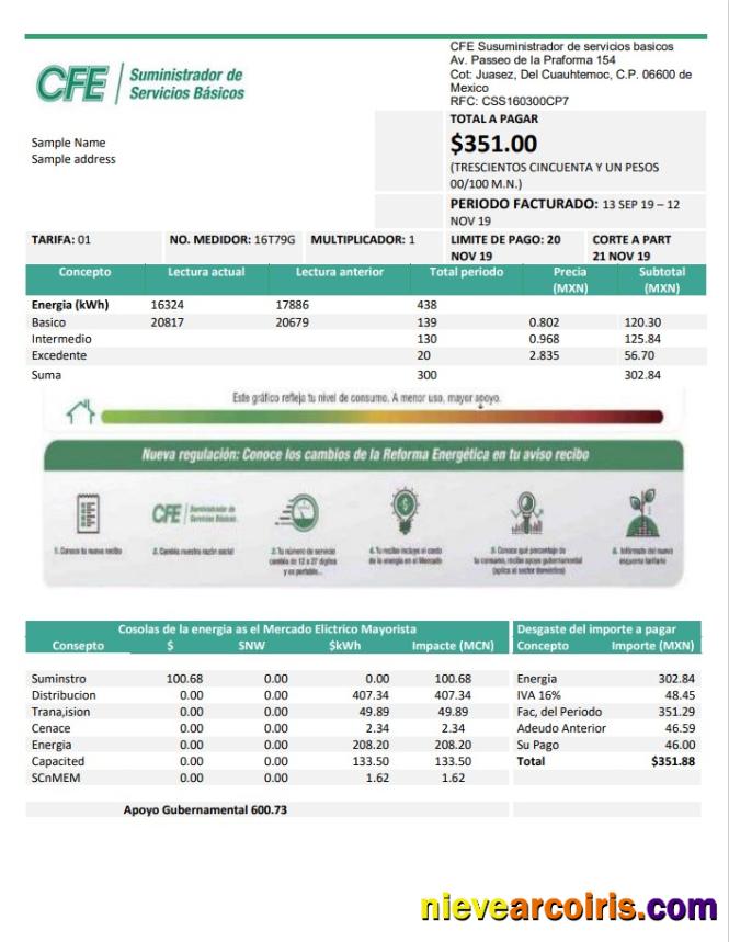 Mexico Electricity CFE utility bill